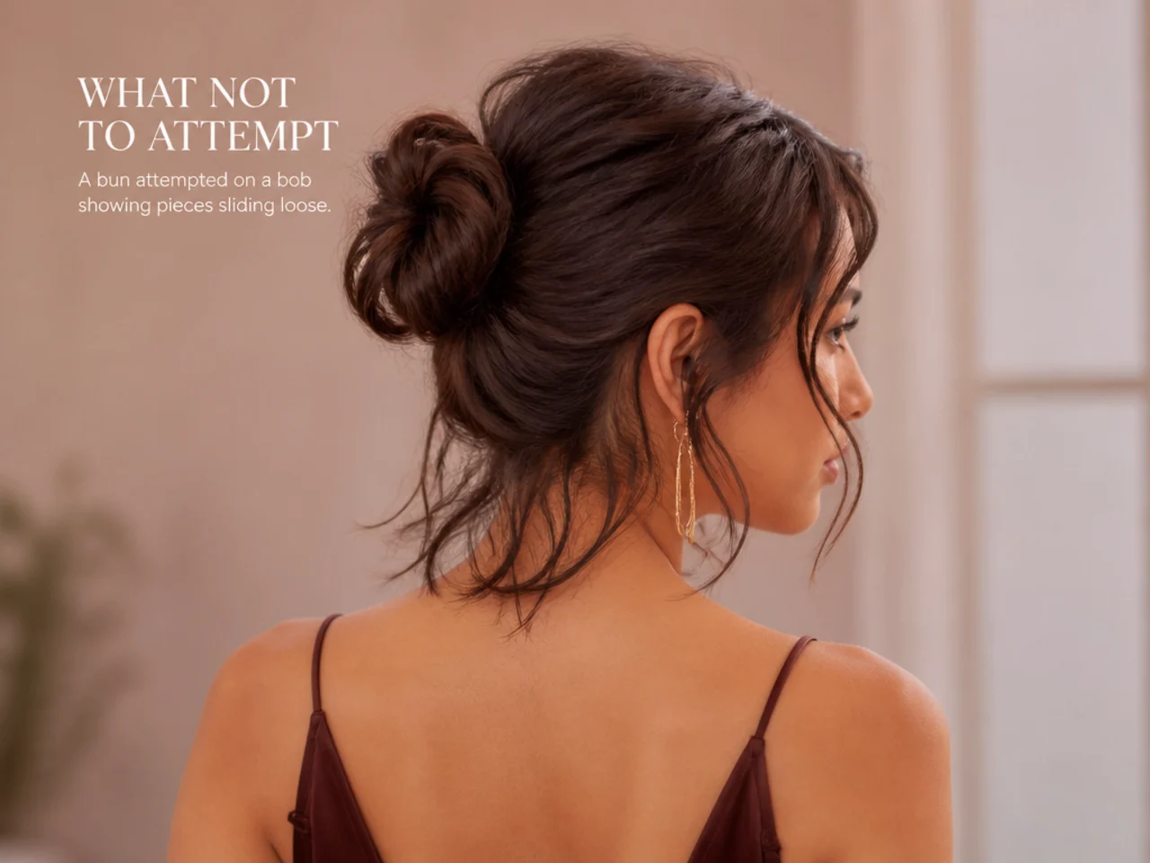 A bun attempted on a bob showing pieces sliding loose