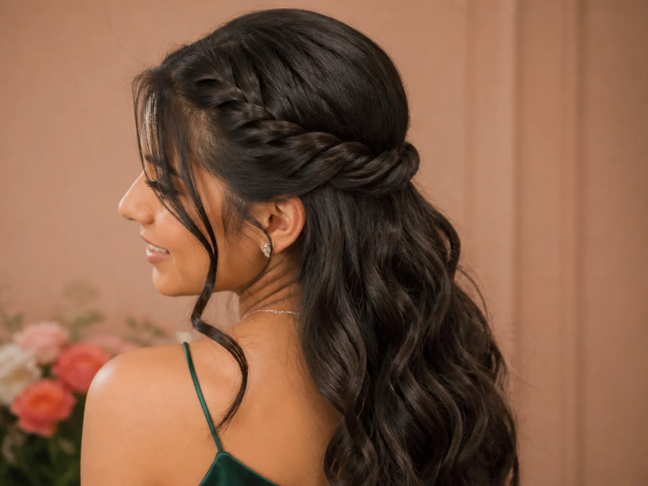 Two rope twists running back from the temples and joining at the back of the head