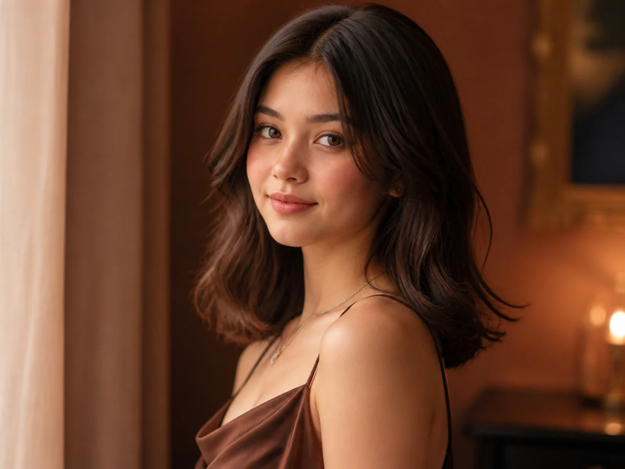 Medium length hair styled down with a soft bend, ready for an evening out
