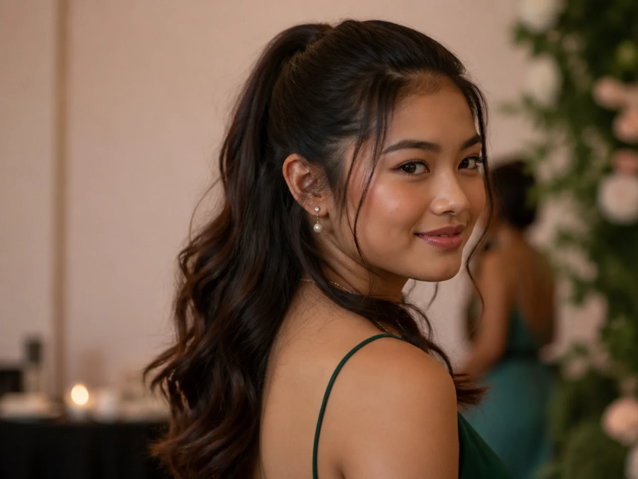 A half up ponytail with the rest of the hair falling loose