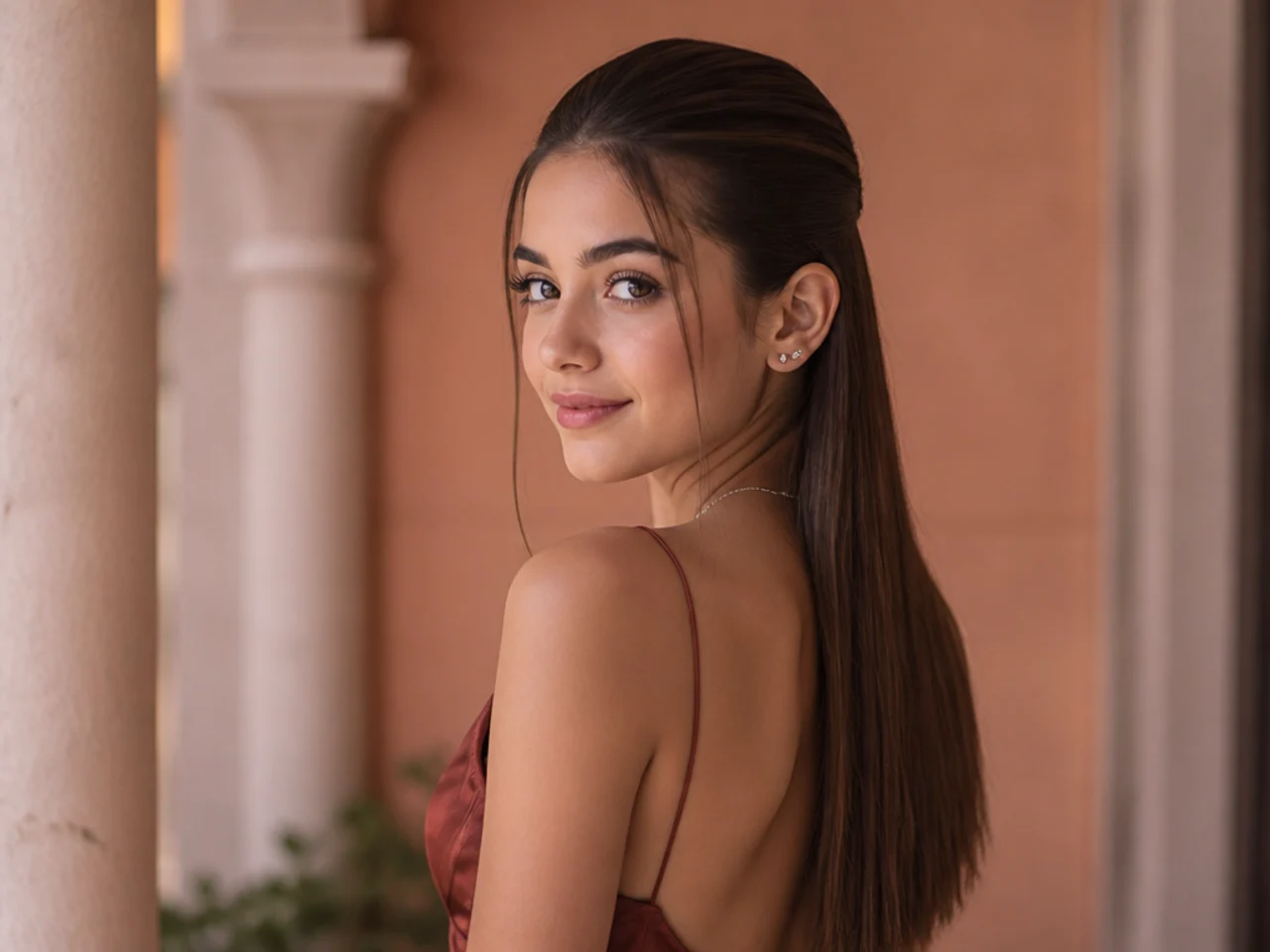 Long straight hair slicked back at the crown with the lengths left loose and matte