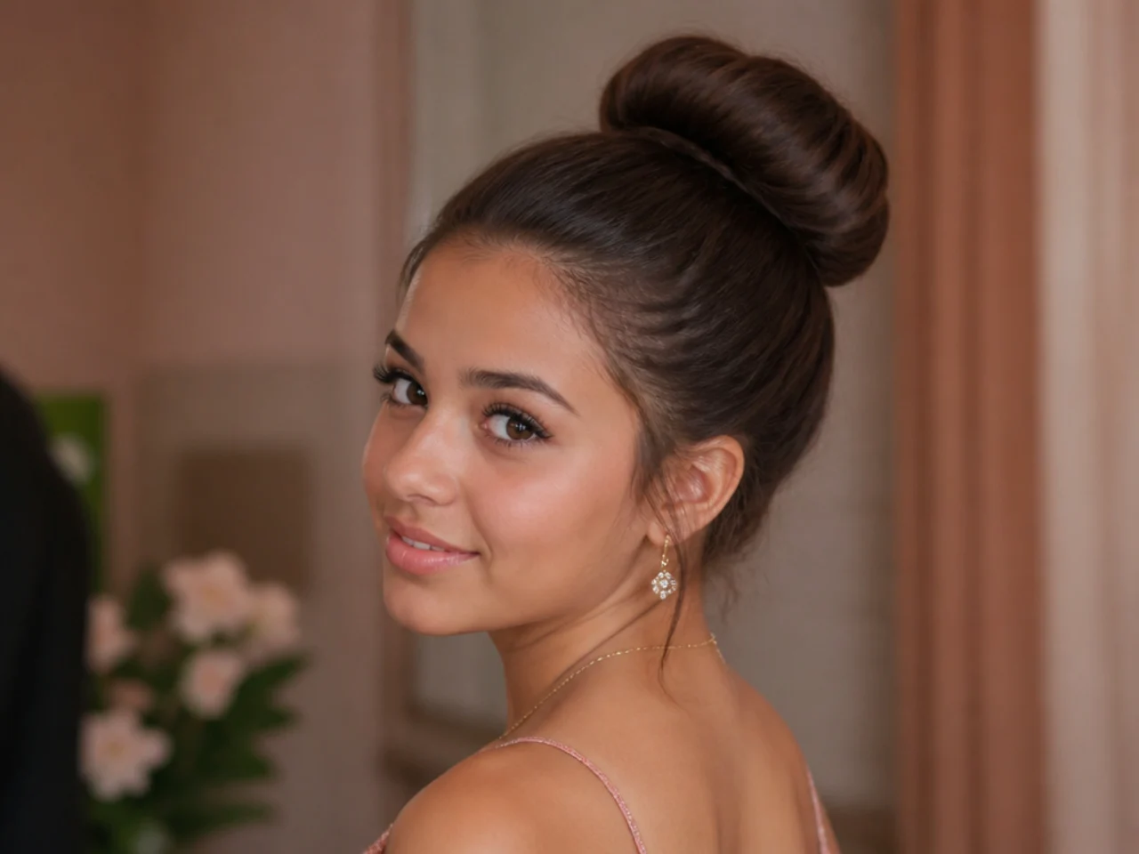 A high round ballerina bun with a smooth polished surface