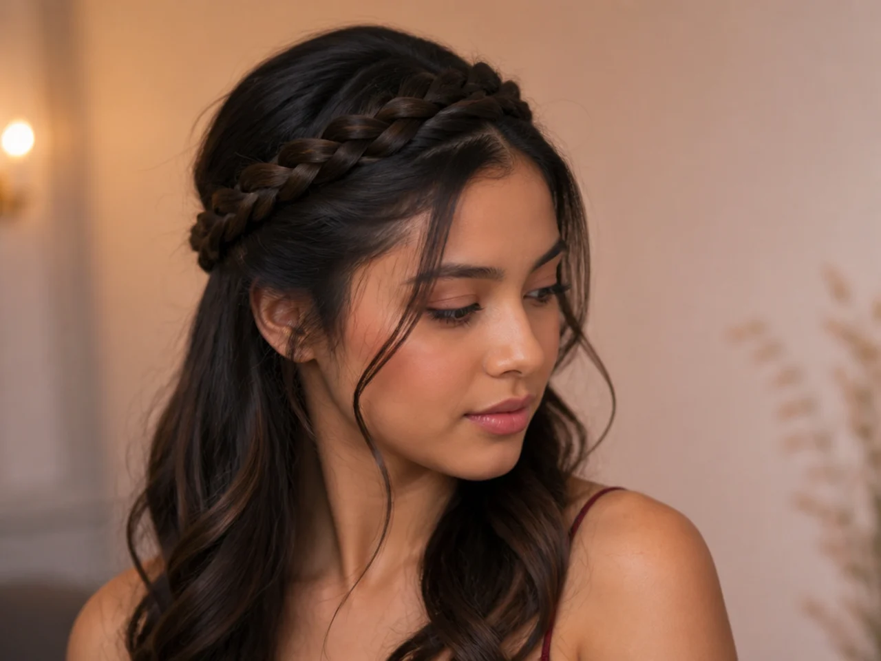 Two braids pinned across the crown of the head like a band