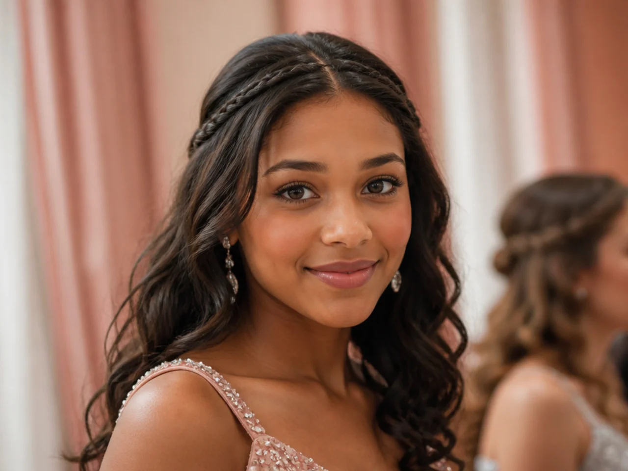 A thin braid worn across the front like a headband