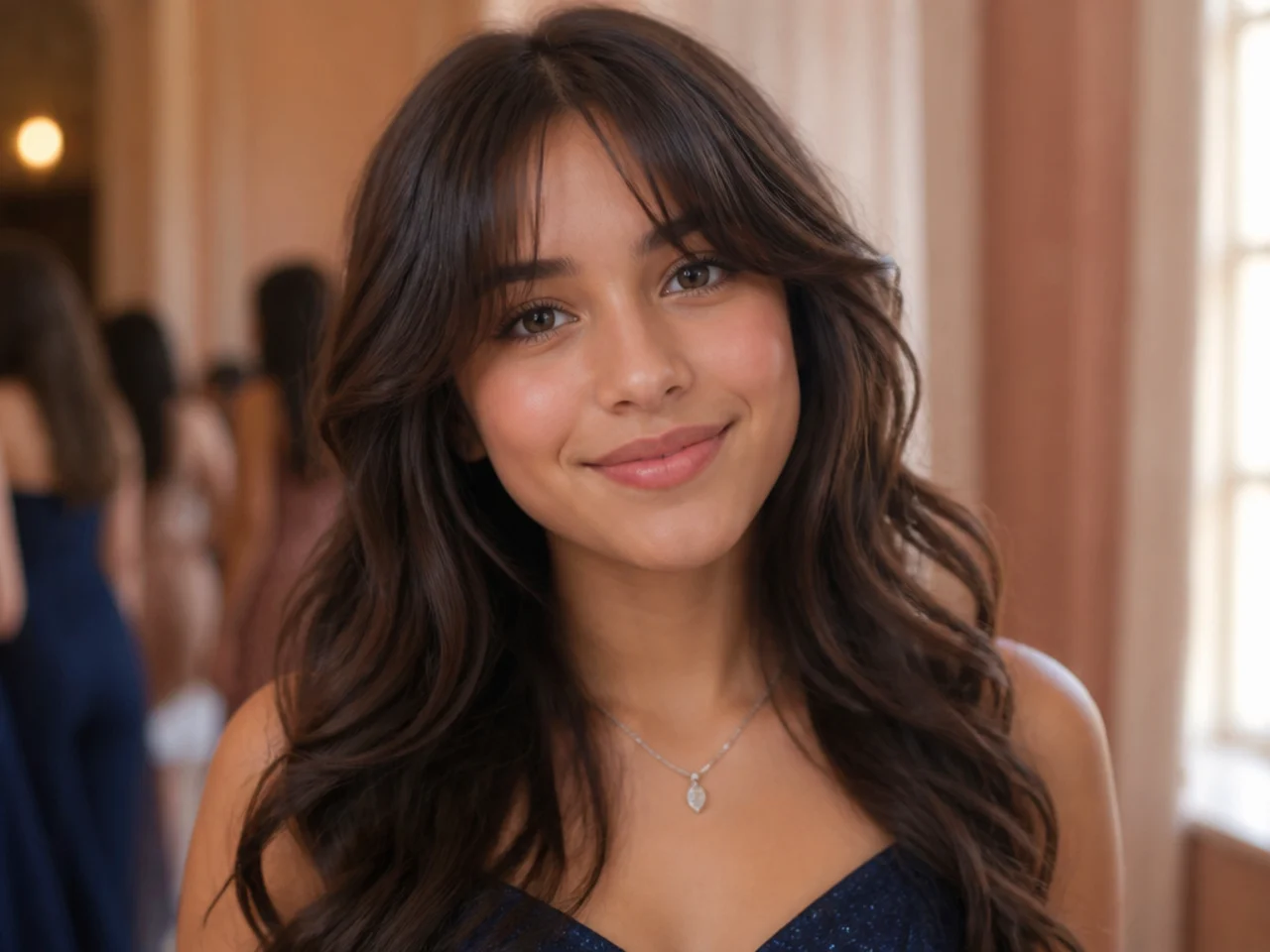Soft waves worn with curtain bangs framing the face