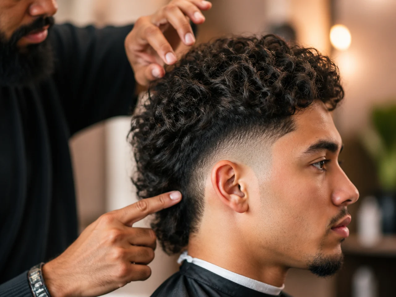 A barber discussing the top of a burst fade