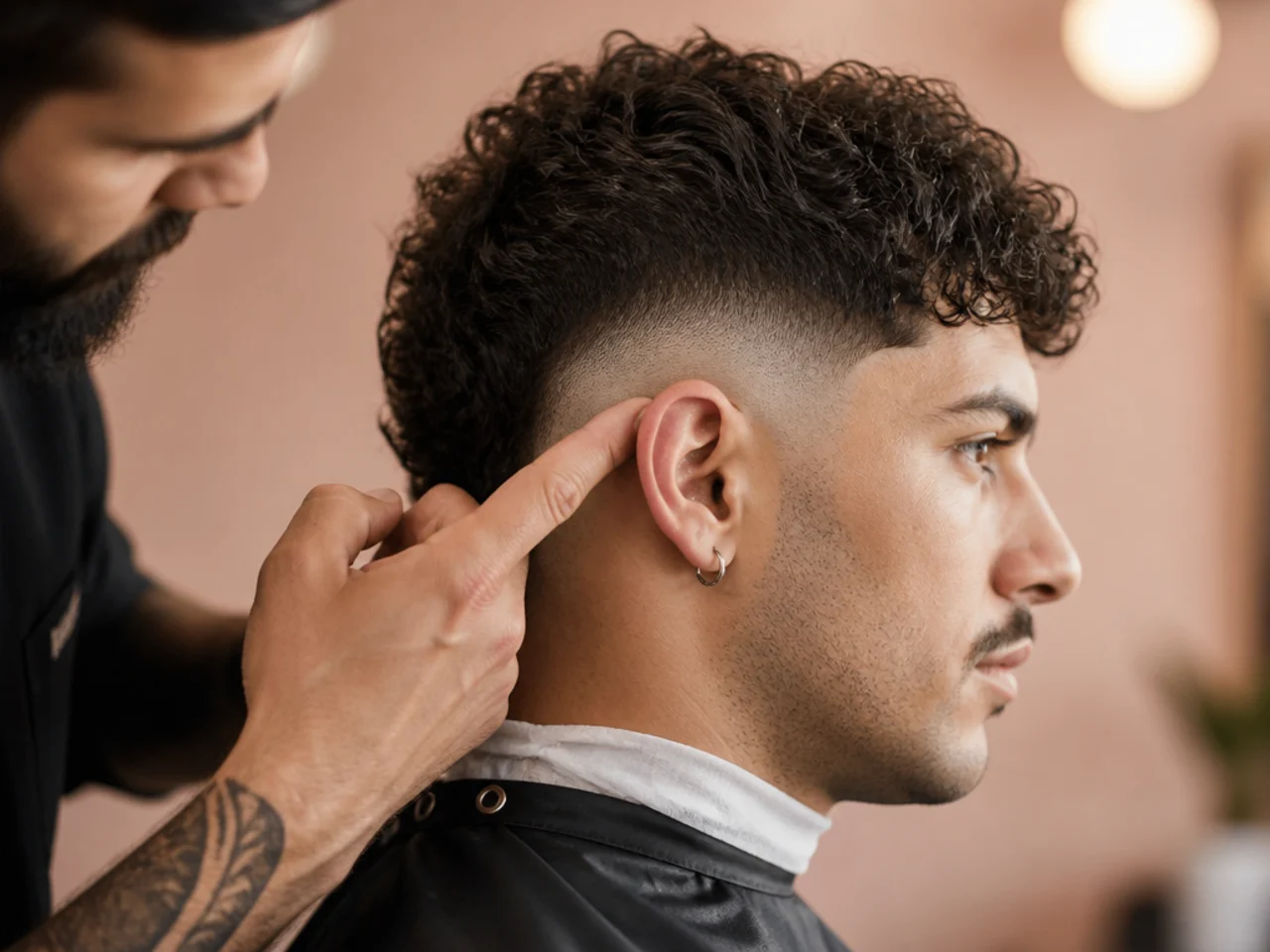 A barber checking the skin behind the ear