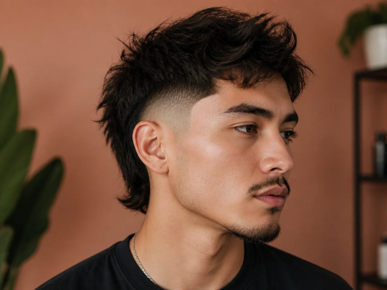 The forward edge of a burst fade arc at the sideburn