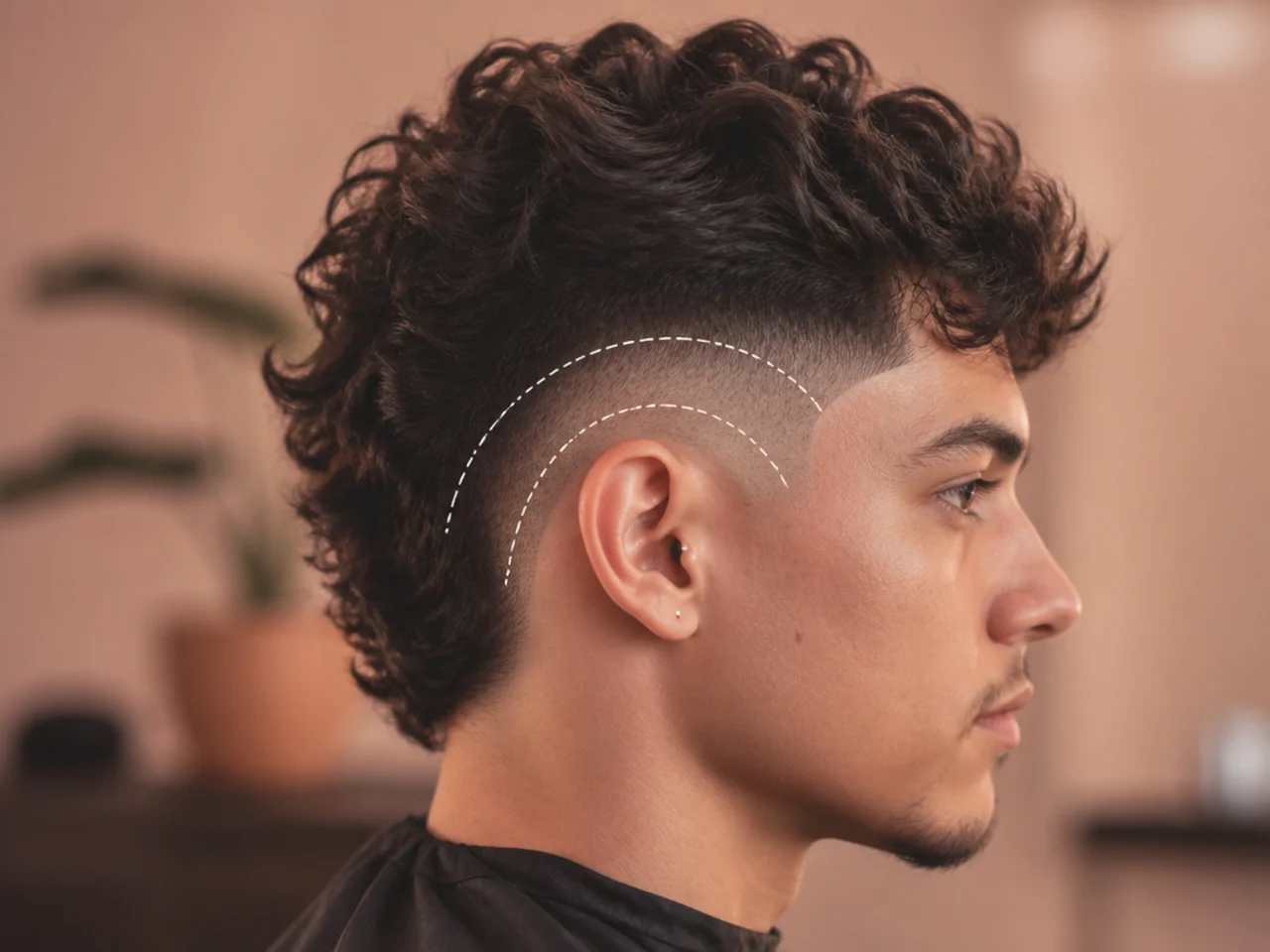 The centre and reach of a burst fade arc marked on a head