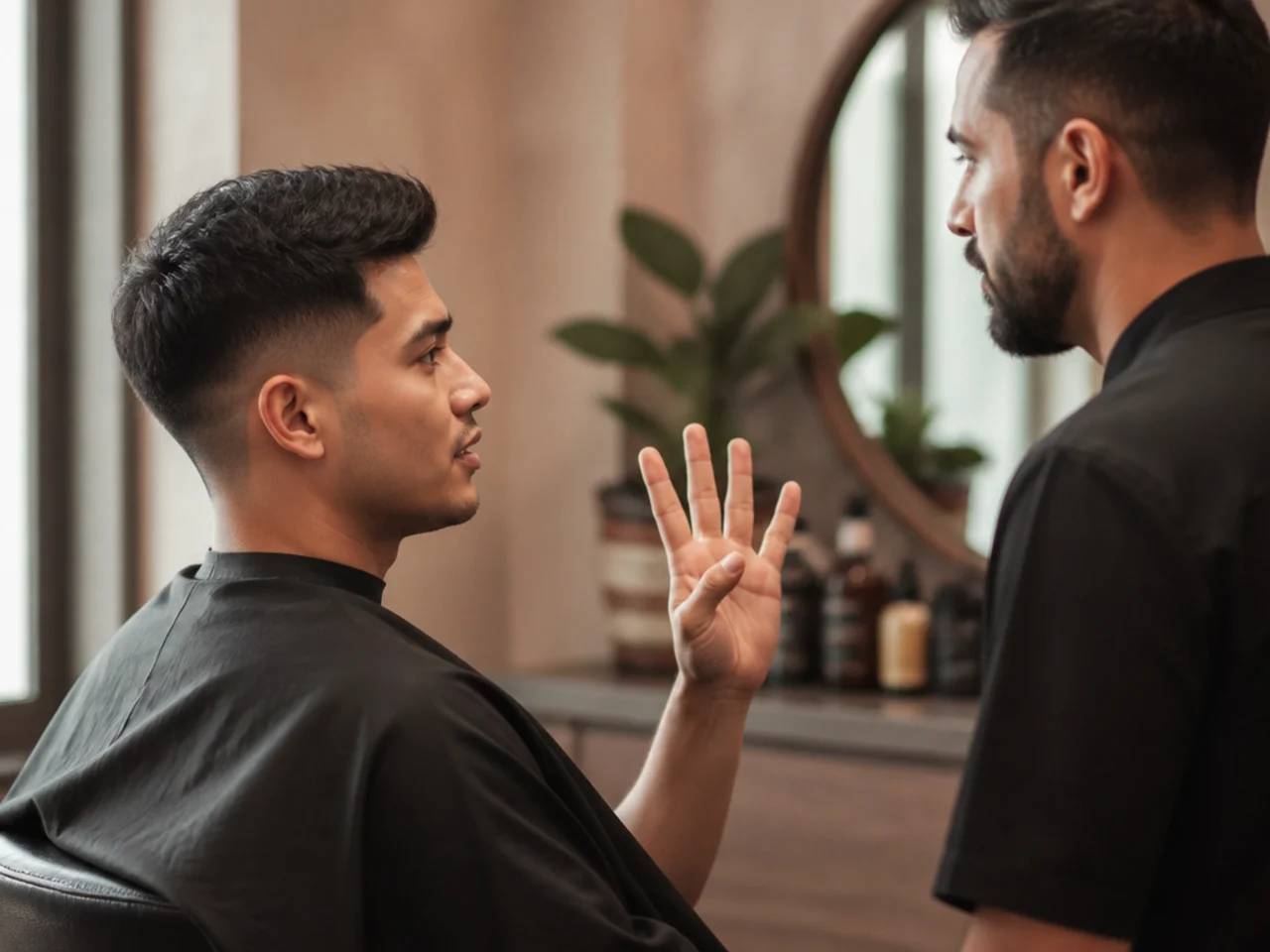 A client giving four specifications to a barber