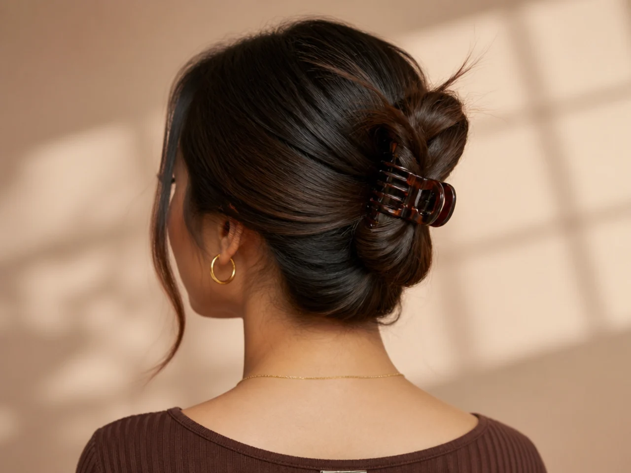 The fold held flat against the back of the head