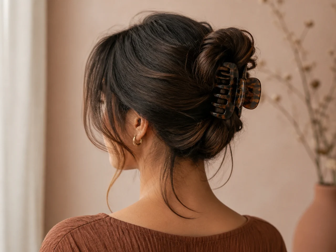 Short layers left escaping from the updo