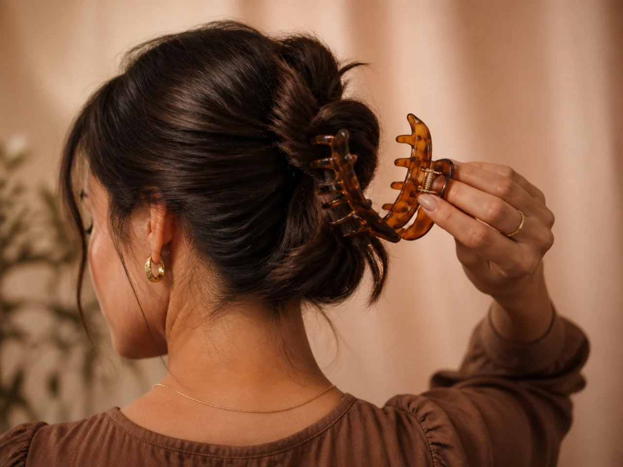 A claw clip being opened fully before removal