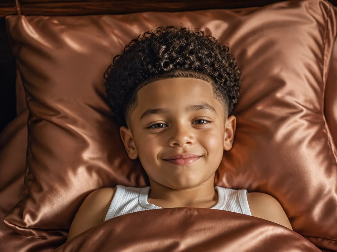 A satin pillowcase on a child's bed