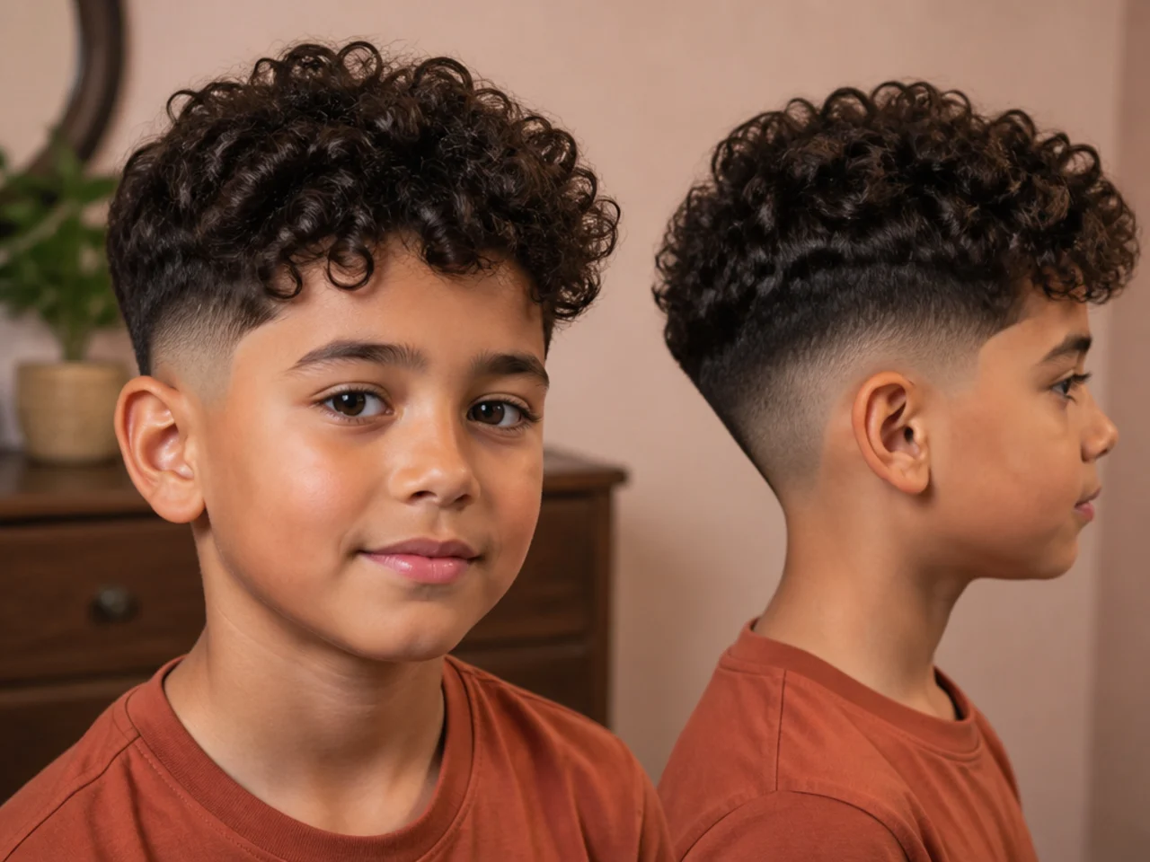 A boy with well-defined curls after a wash day