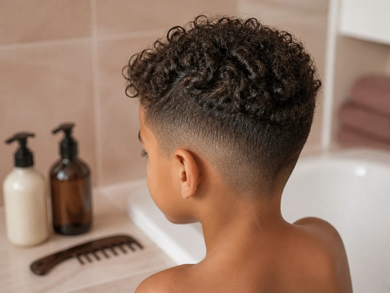 Shampoo, conditioner and a wide-tooth comb on a bath edge