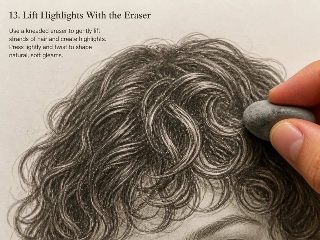 Highlights lifted out with a kneaded eraser