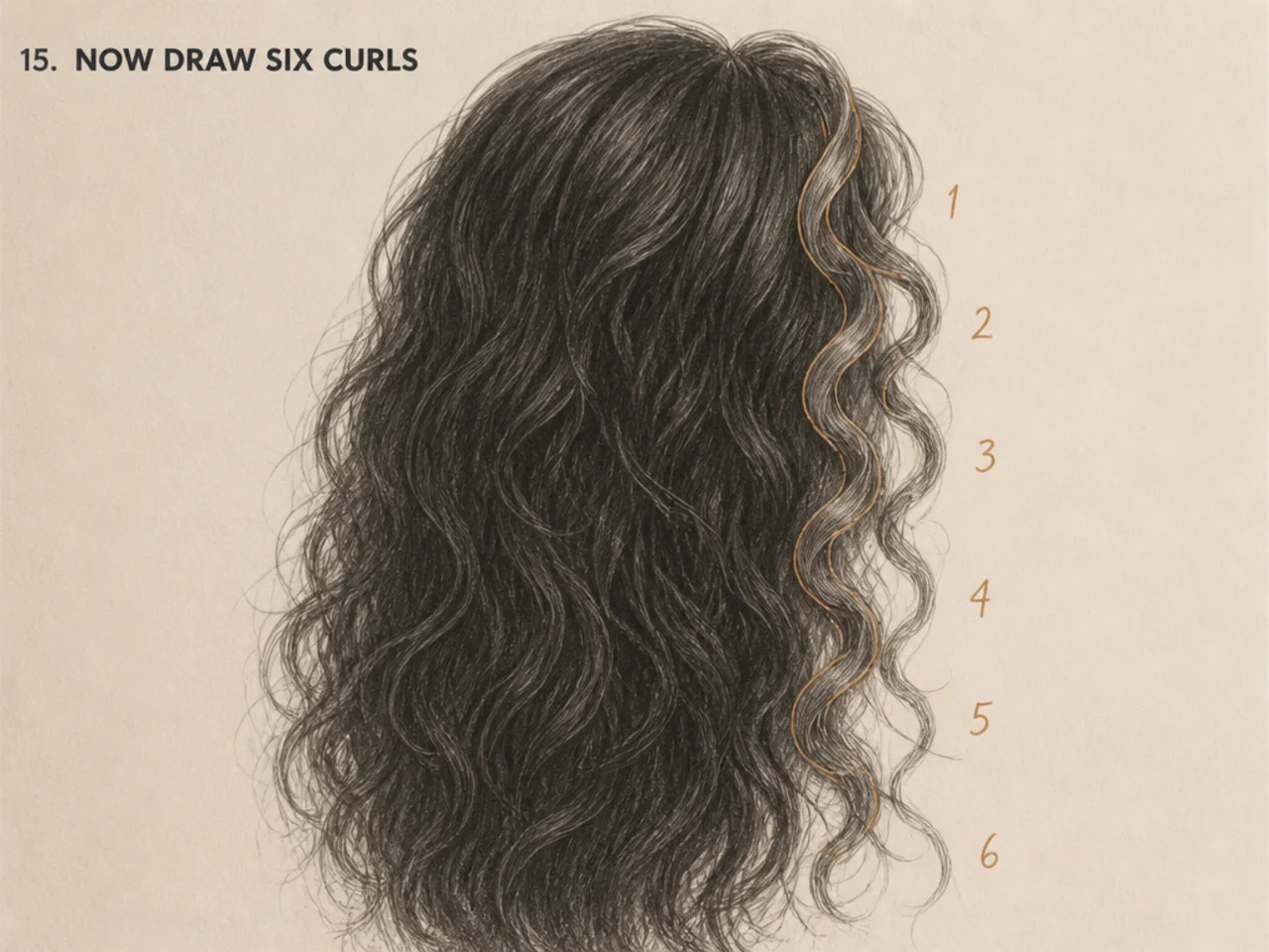 Six fully rendered curls on the lit edge