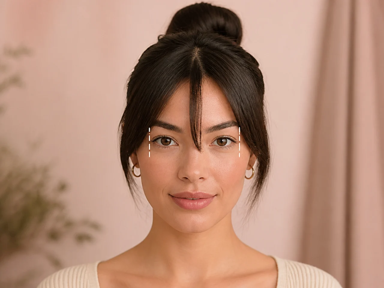 The outer eyebrow corners marked as the fringe width