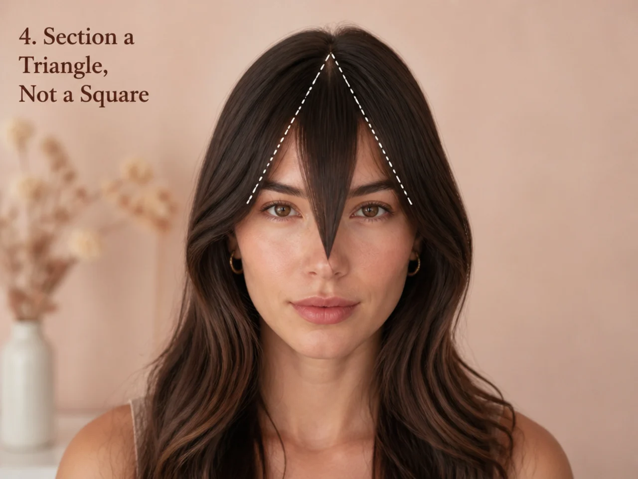 A triangular fringe section combed forward