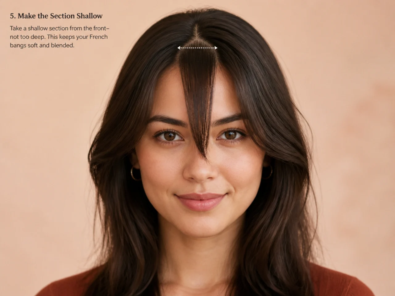 A shallow fringe section measured back from the hairline