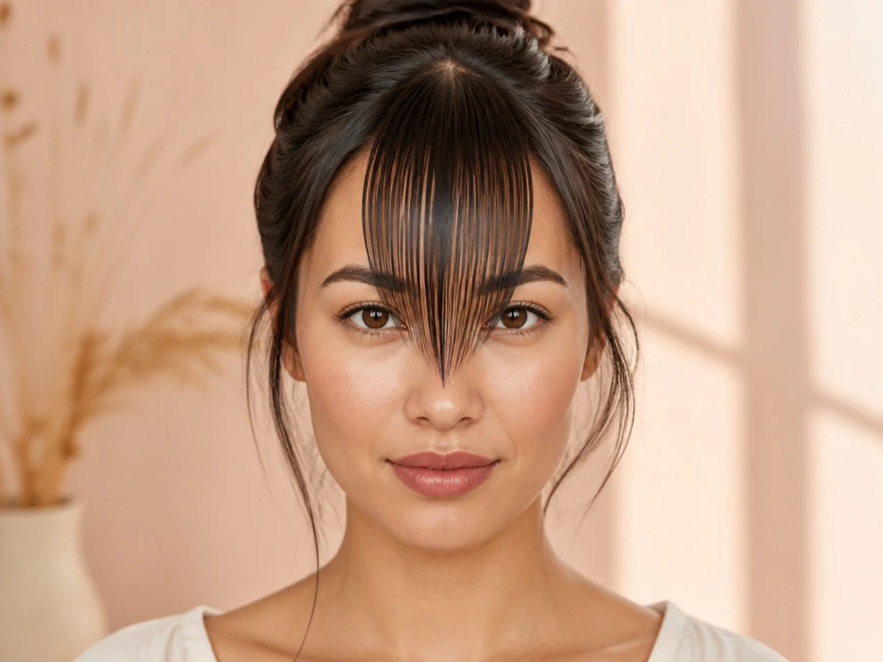 The fringe section combed flat with no tension