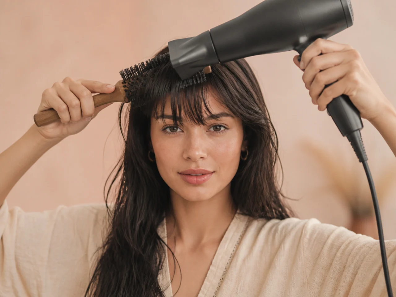 A fringe being rough-dried side to side after washing