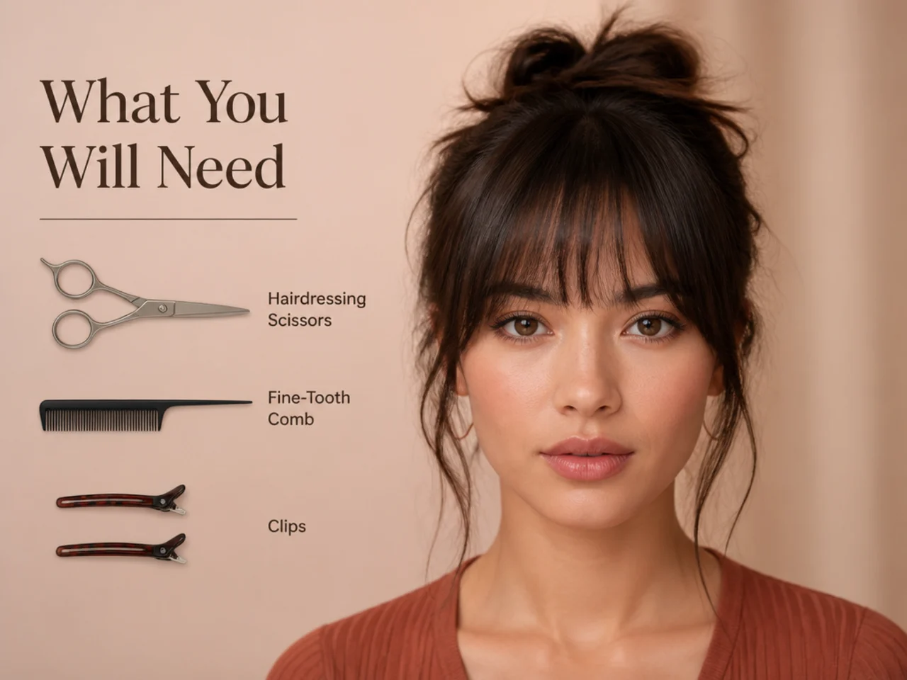 Hairdressing scissors, a fine-tooth comb and two clips