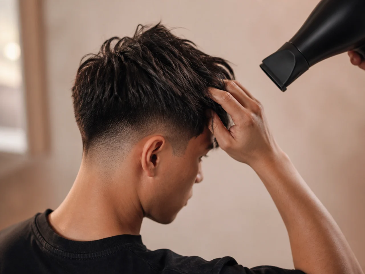 Hair being rough-dried forward with fingers