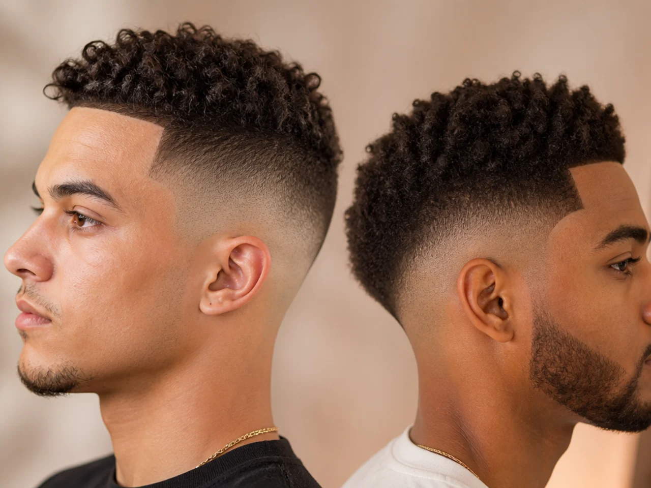 A straight high fade compared with a high drop fade