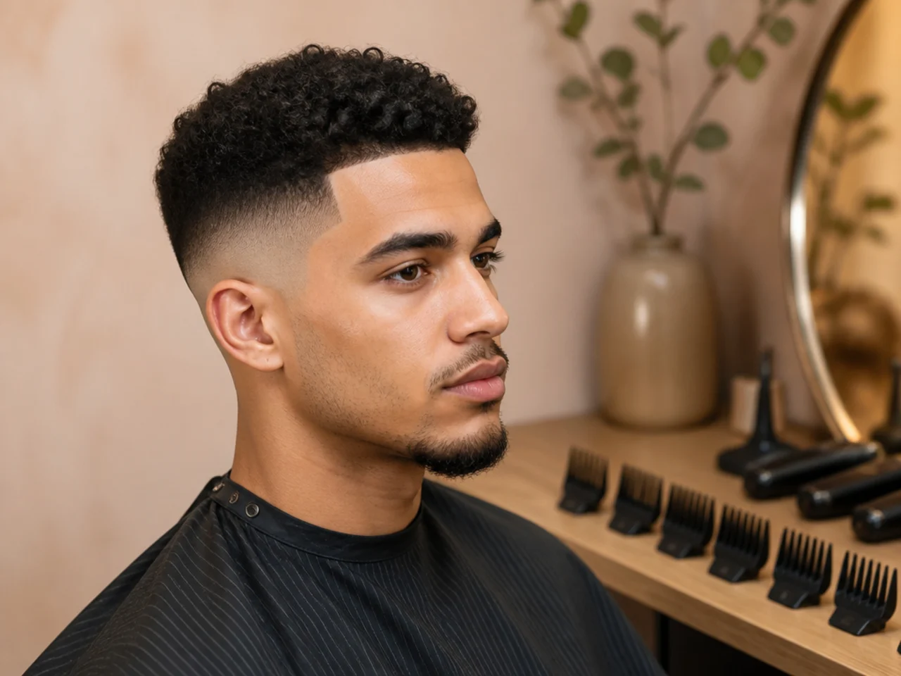 Clipper guards laid out on a barber station