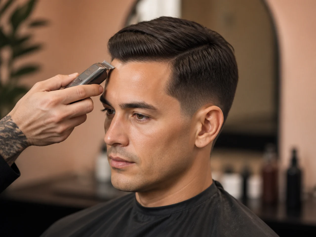 A front hairline being squared with a trimmer
