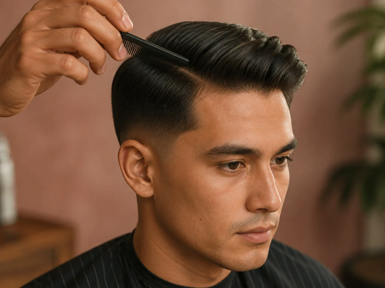 A part being combed into a top section