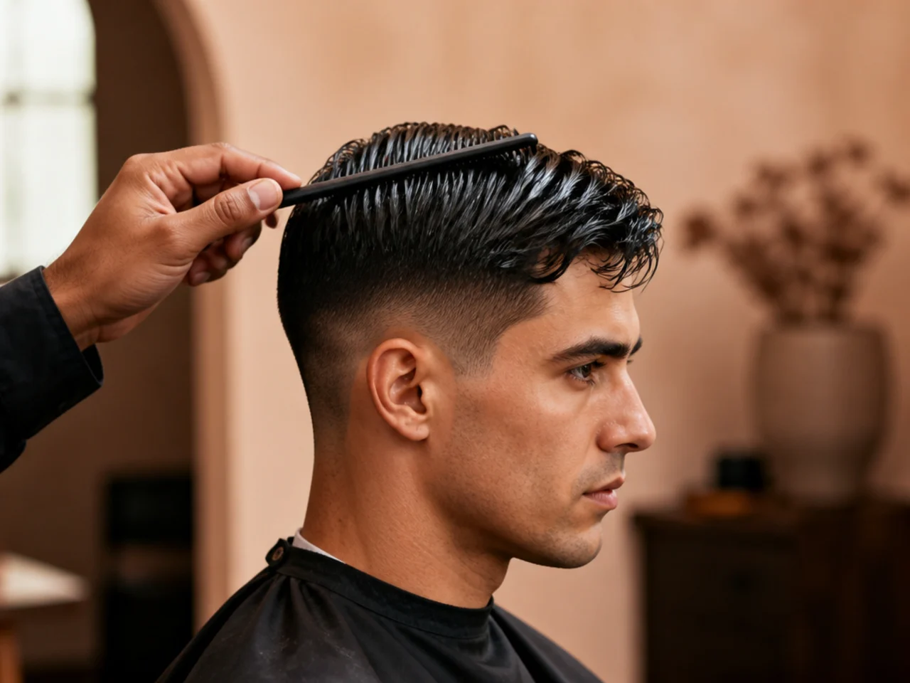 Hair being measured wet under a comb