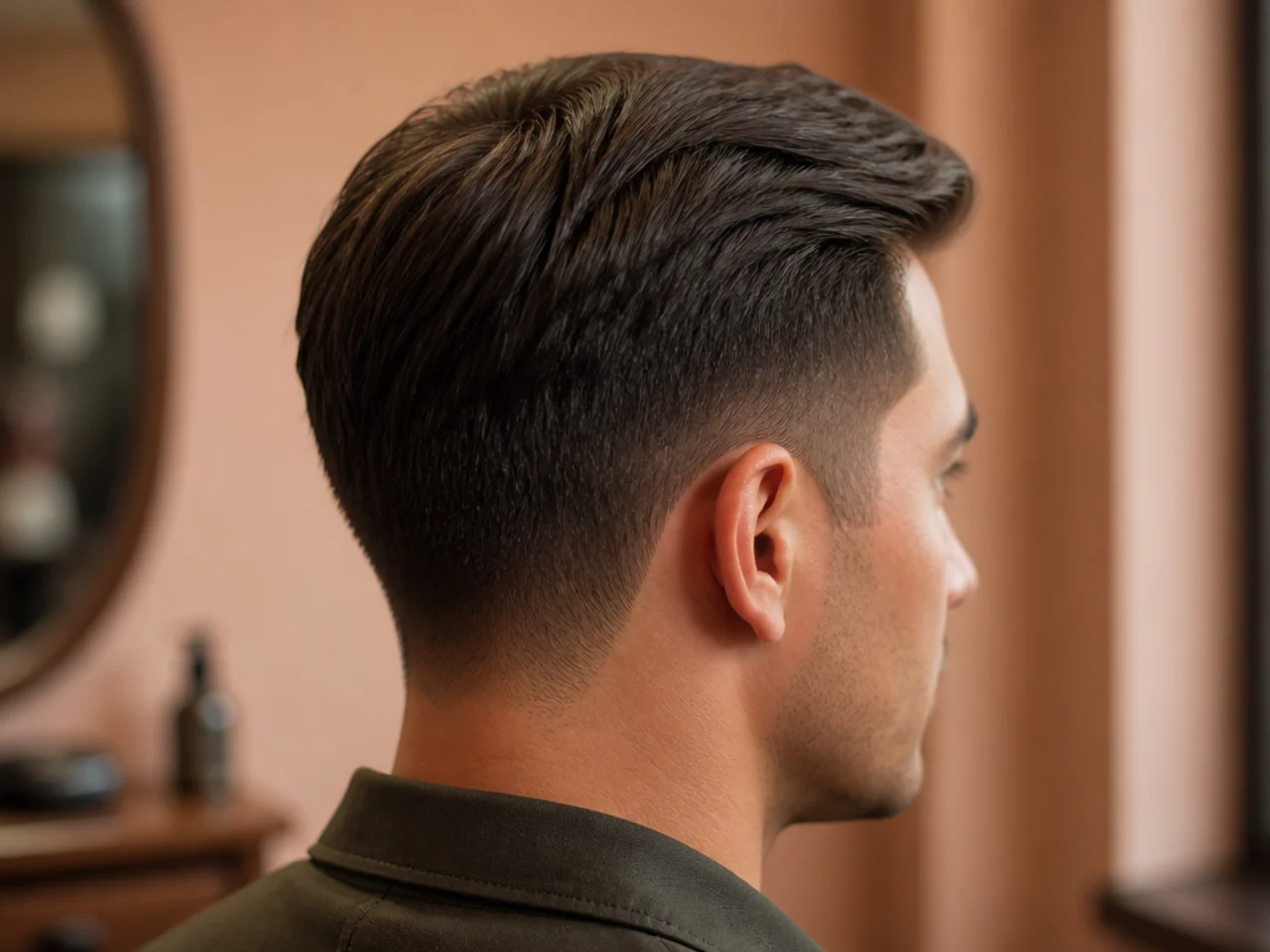 A side-profile reference photo of an ivy league haircut