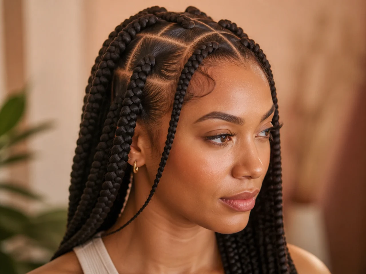 A loose braid at the hairline