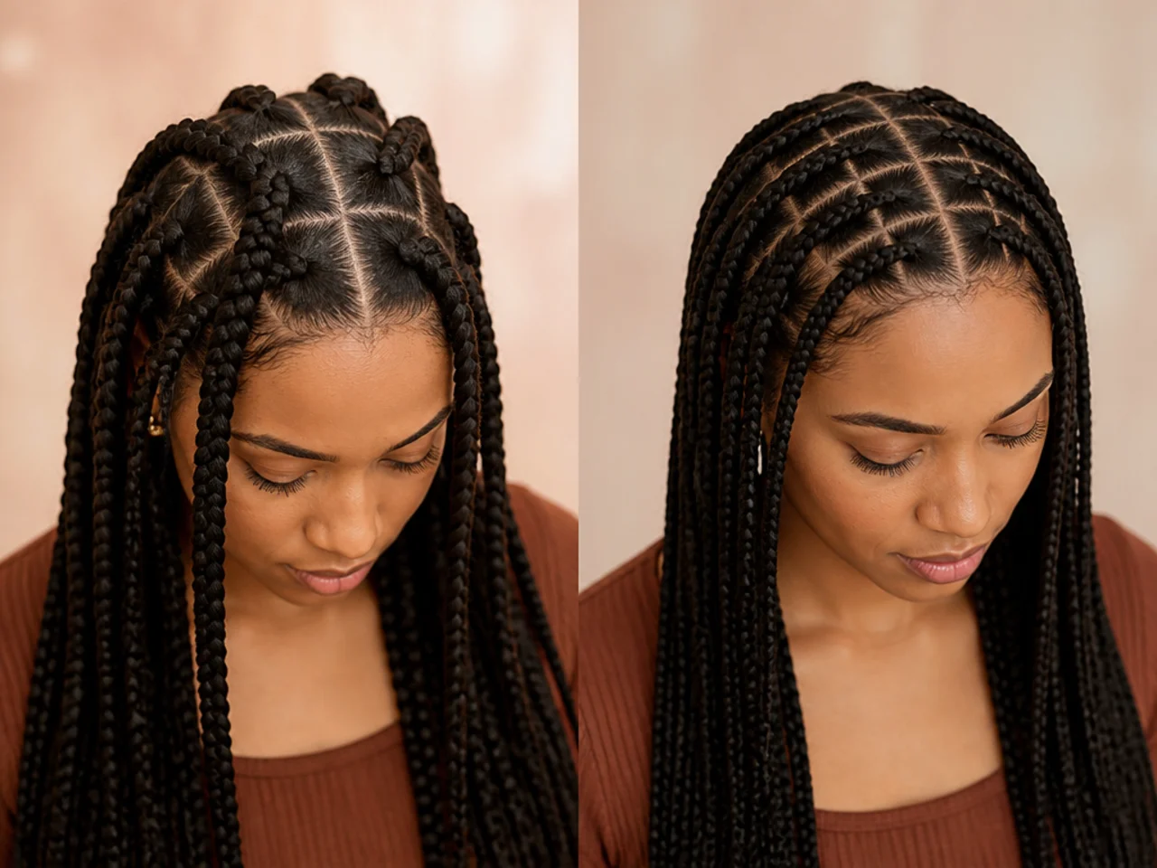 A braid with a bulky root compared with a smooth one
