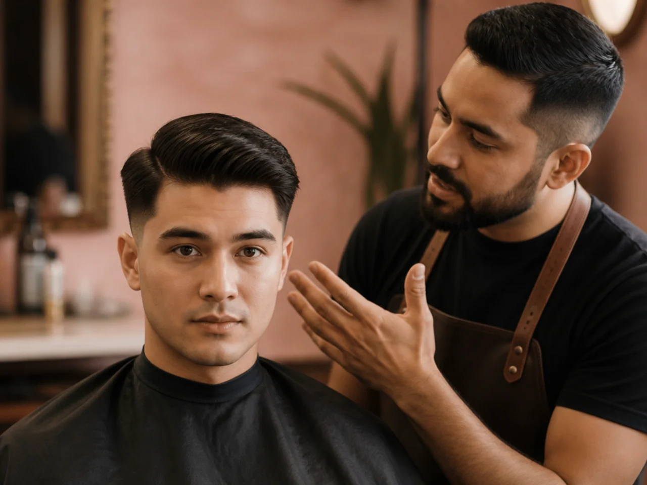 A barber discussing top length for a low fade