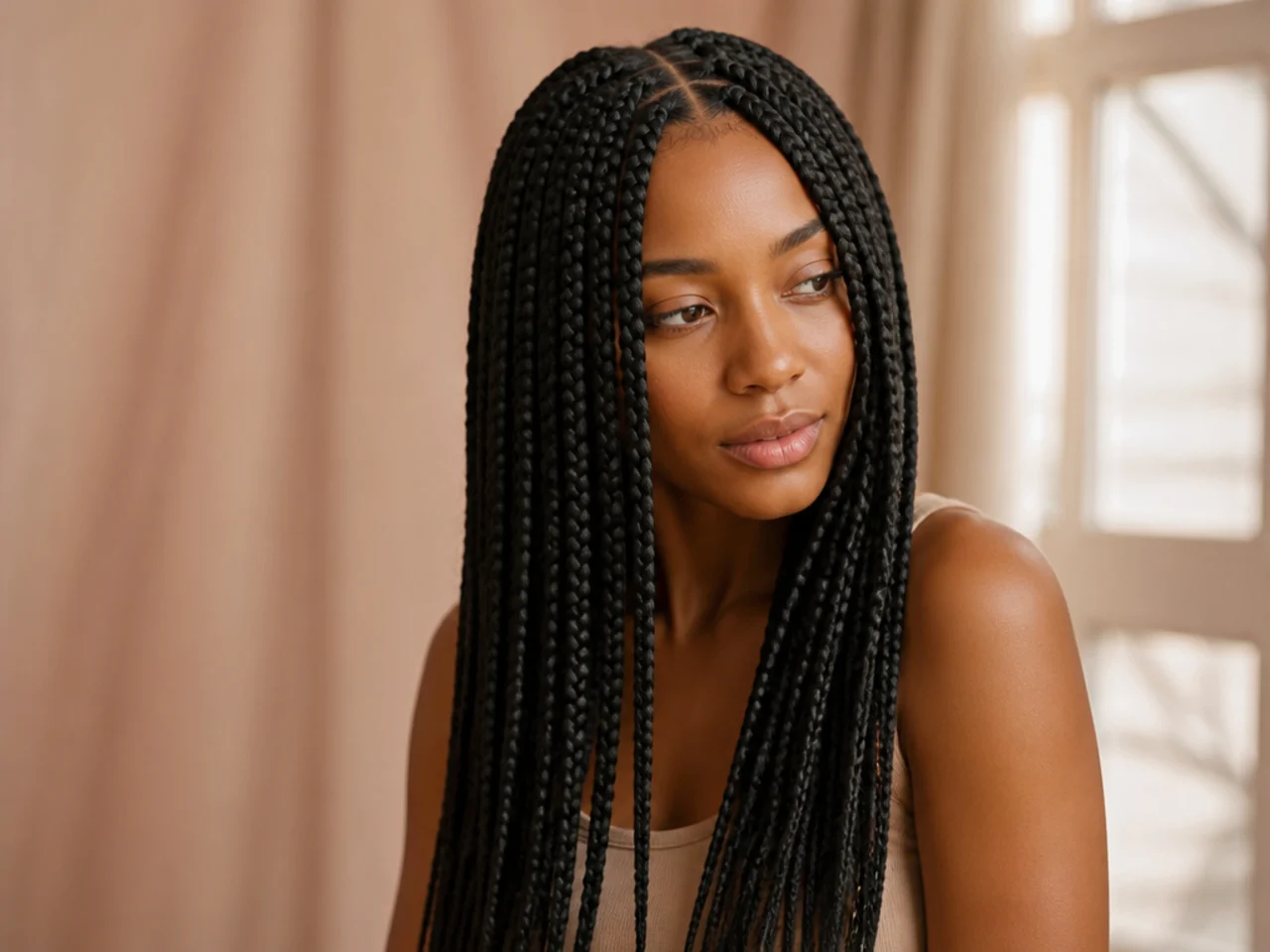A finished set of medium knotless braids after rinsing