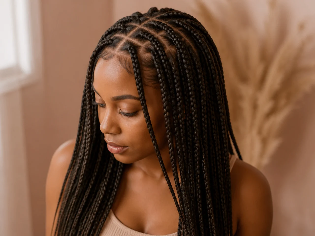 Braiding hair separated into equal pieces in rows