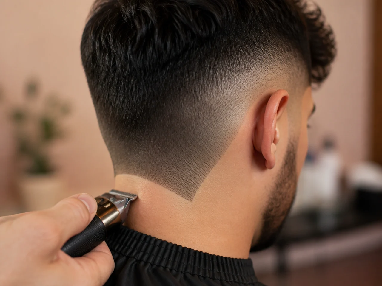 A tapered neckline being finished