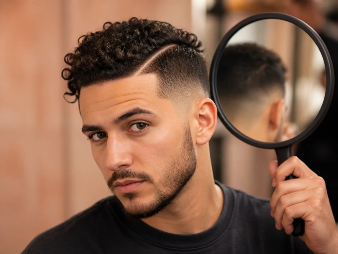 Checking the back of a fade with a hand mirror