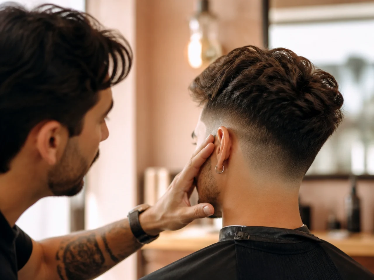 A barber confirming fade or taper at the consultation