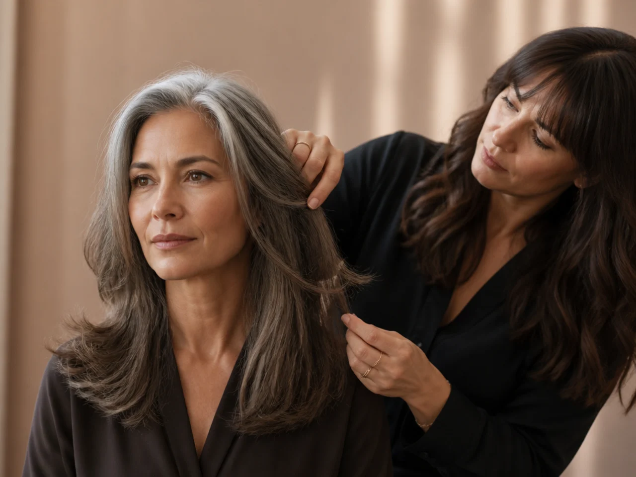 A stylist showing where hair density drops