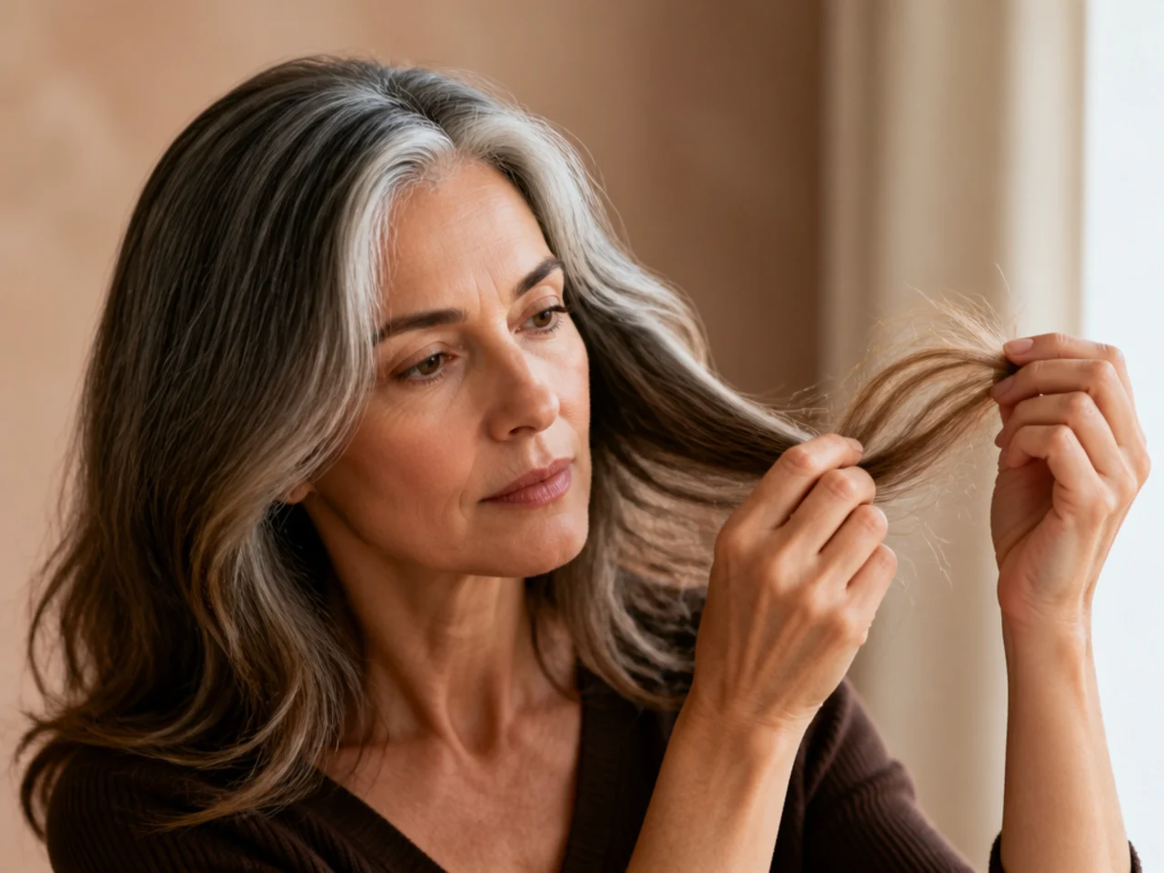 Hair ends held up to the light for assessment