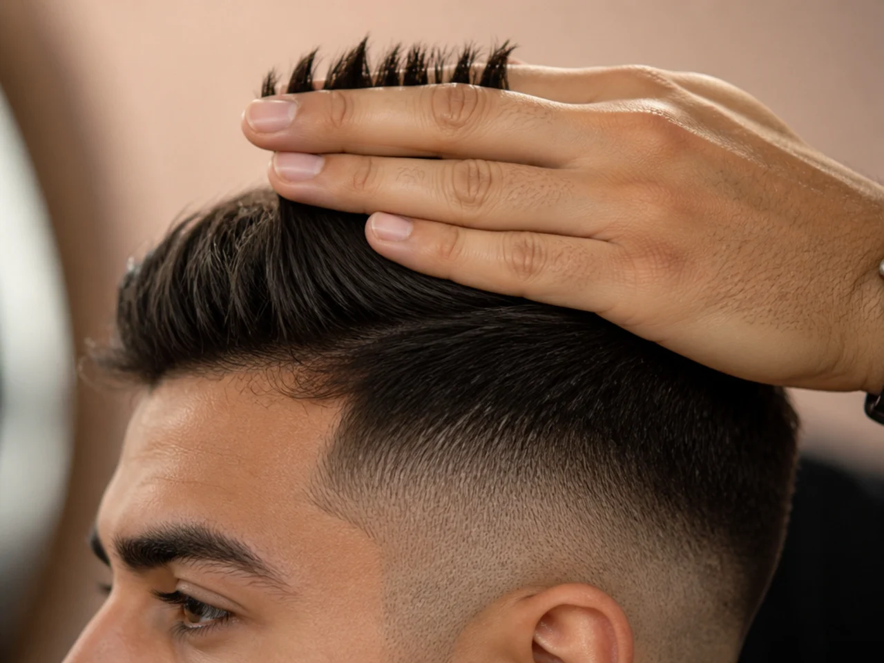 Top length being measured with fingers