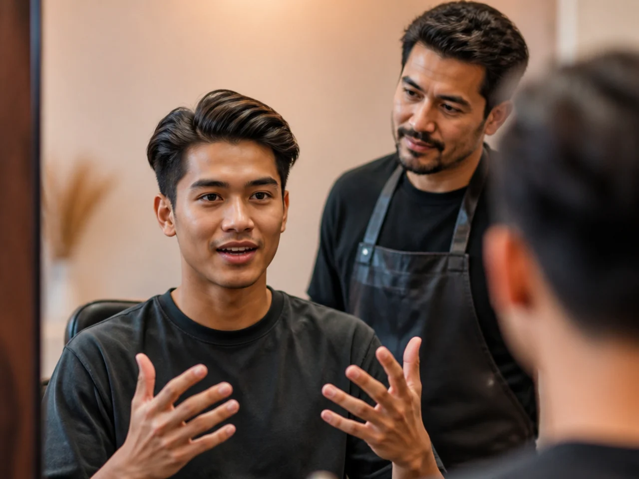 A client giving four specifications to a barber
