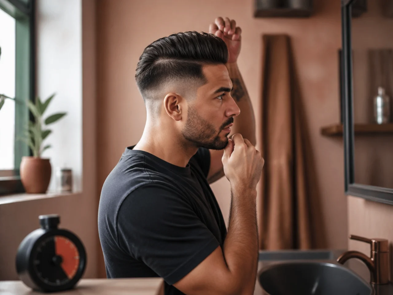 A timer running during a morning hair routine