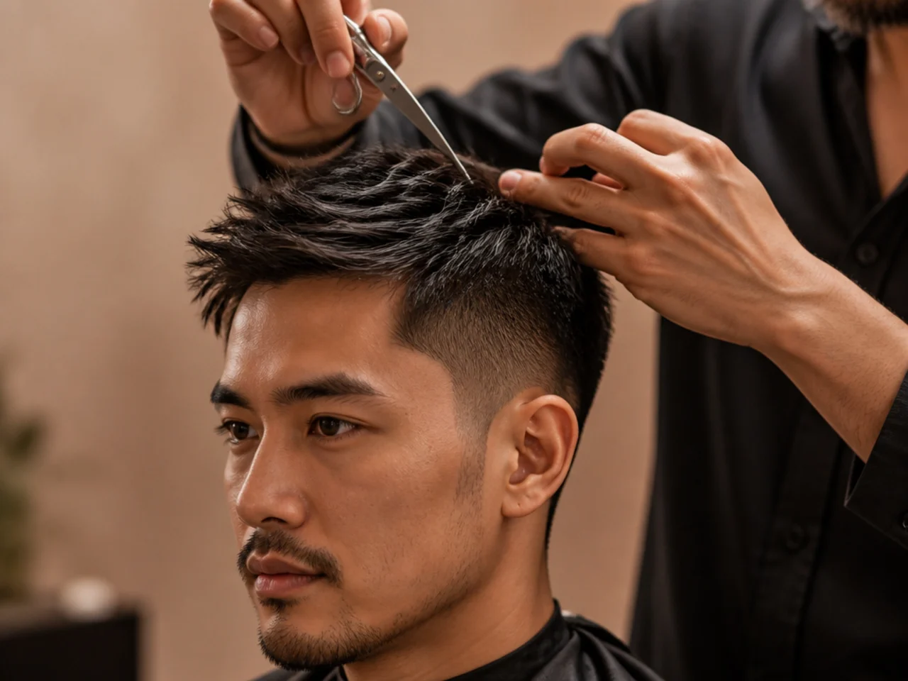 Point cutting texture into the ends of a short cut