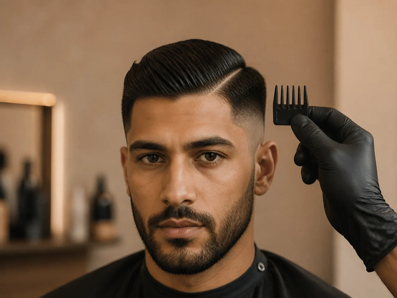 A clipper guard being fitted before the sides are cut